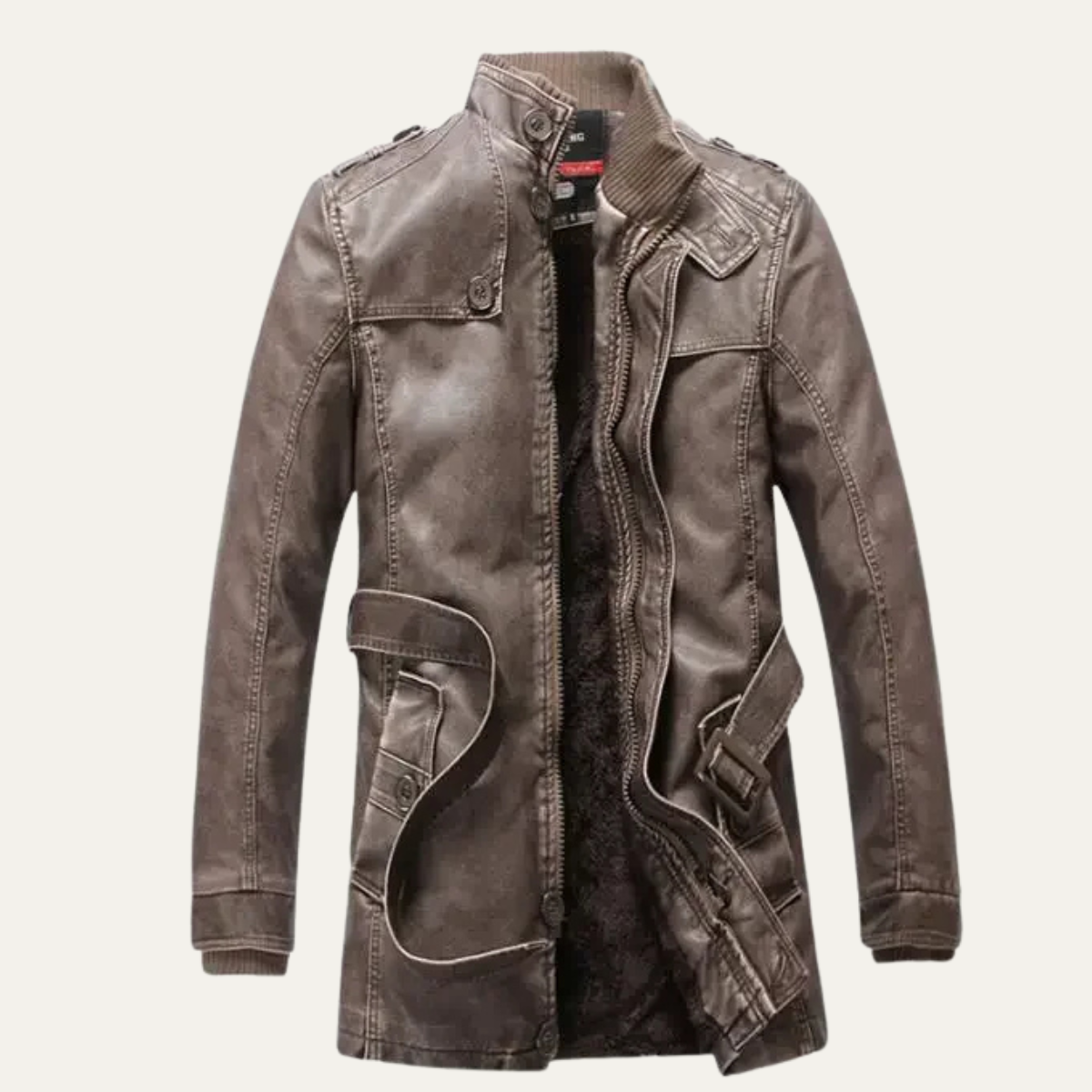Axel | Men's Leather Jacket Black Fleece Lined Long