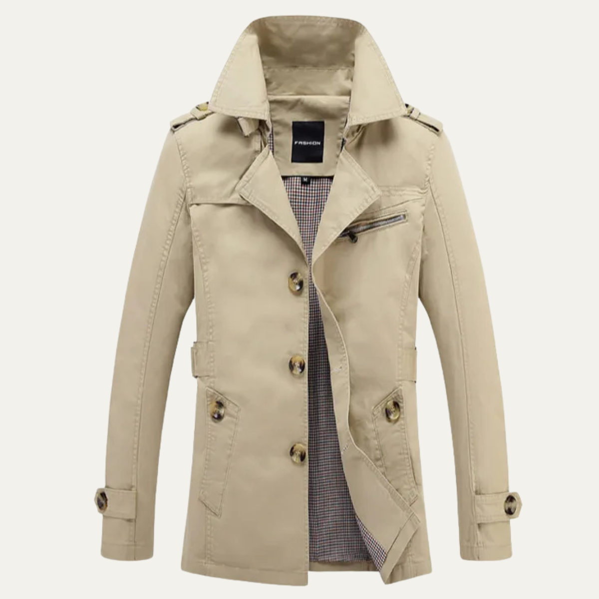 Beau | Men's Classic Double Breasted Trench Coat Cream