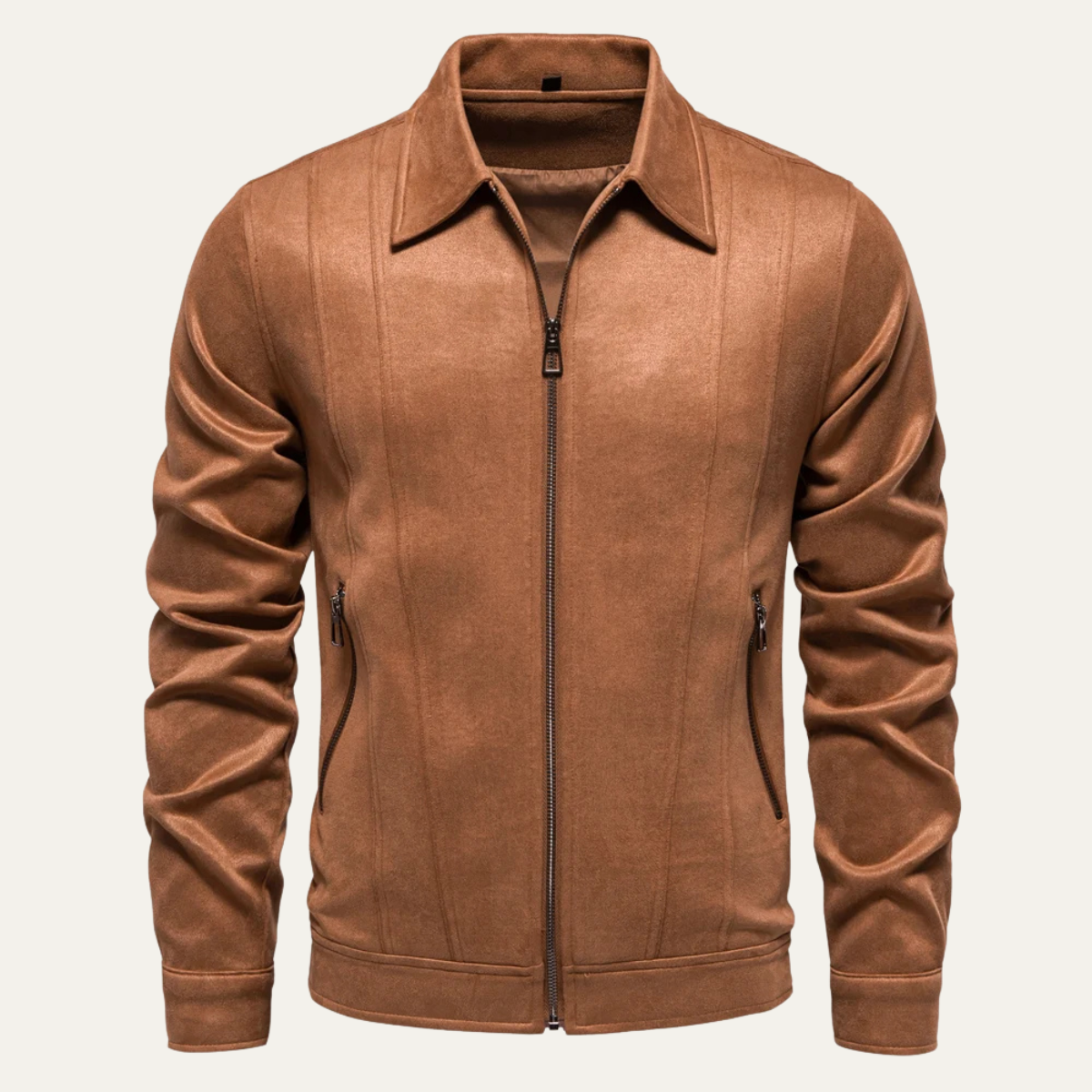 Voss | Men's Casual Zip Up Jacket Camel Wool Blend