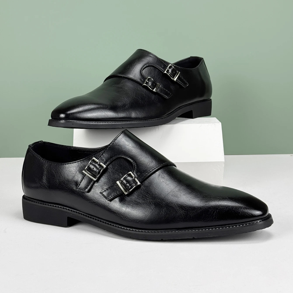 Axel | Men's Double Buckle Strap Dress Shoes Brown Leather