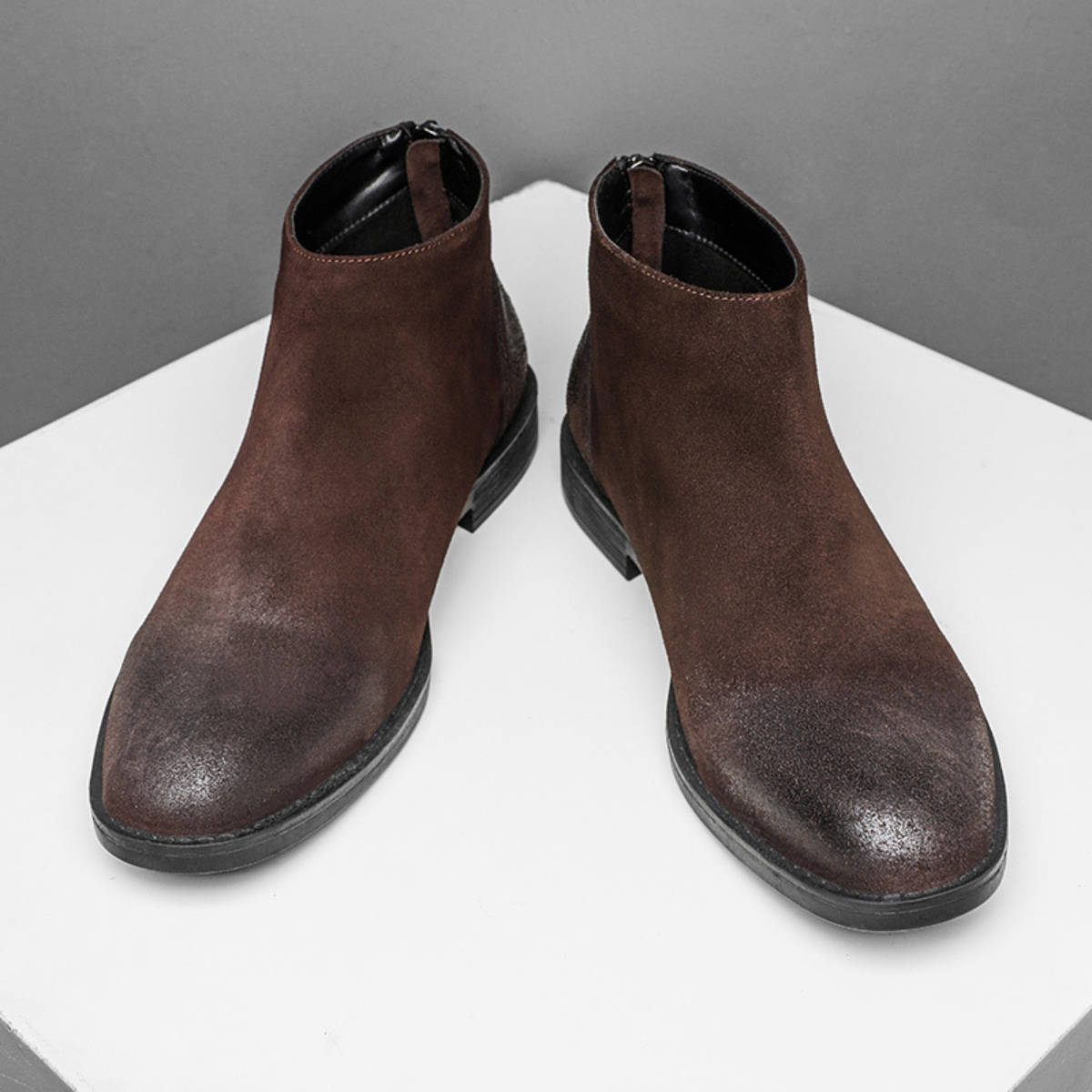 Axel | Men's Suede Leather Ankle Boots Black Zip Up