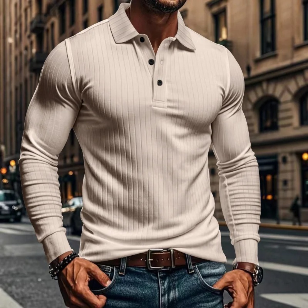 Soren | Men's Ribbed Polo Shirt Black Long Sleeve