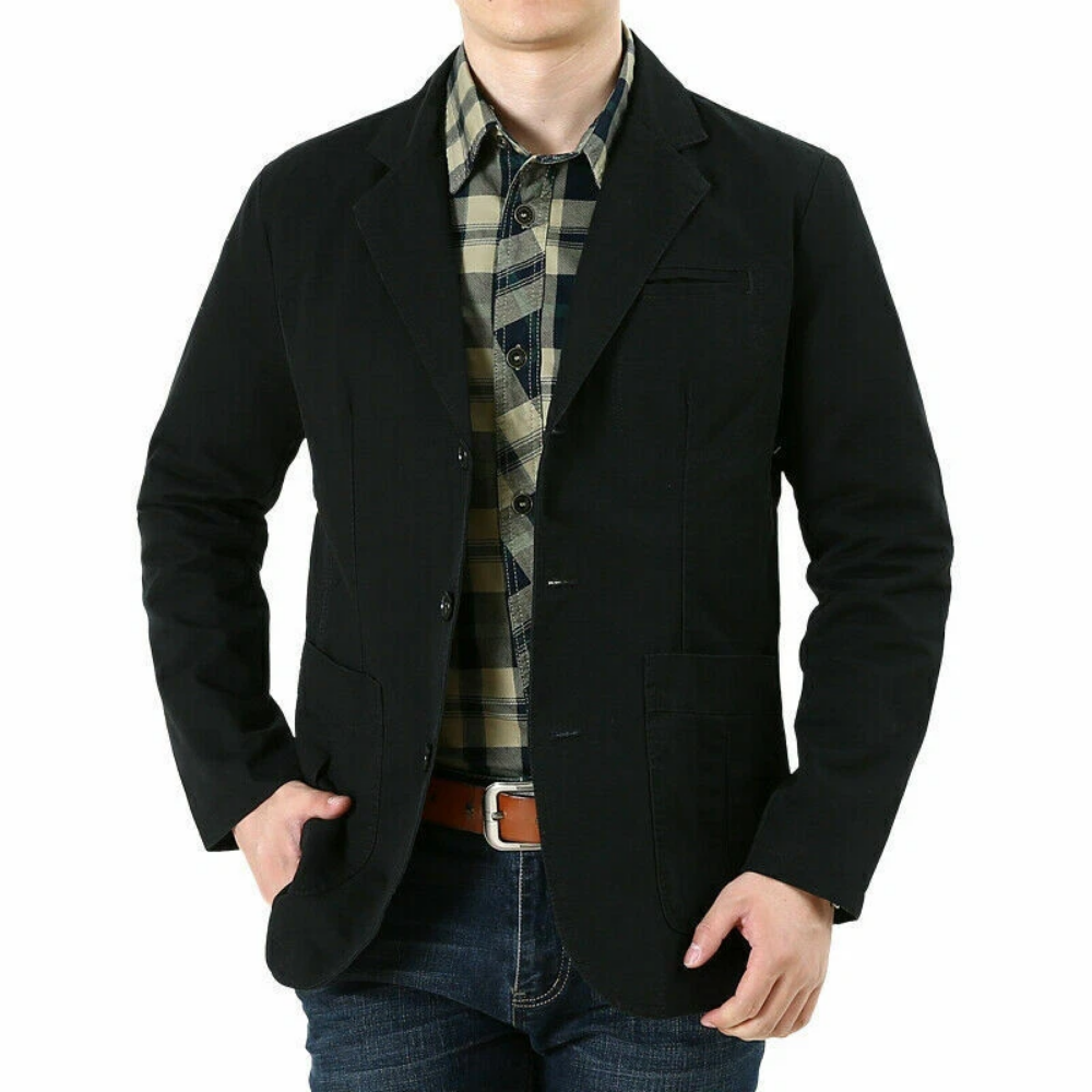 Voss | Men's Casual Lightweight Blazer Beige Cotton