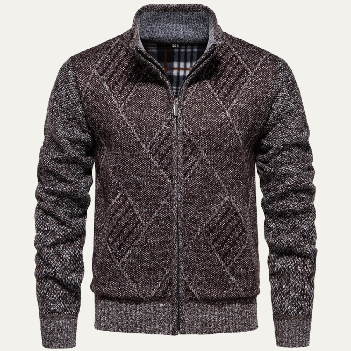 Wyatt | Men's Cable Knit Cardigan Charcoal Gray Diamond Pattern