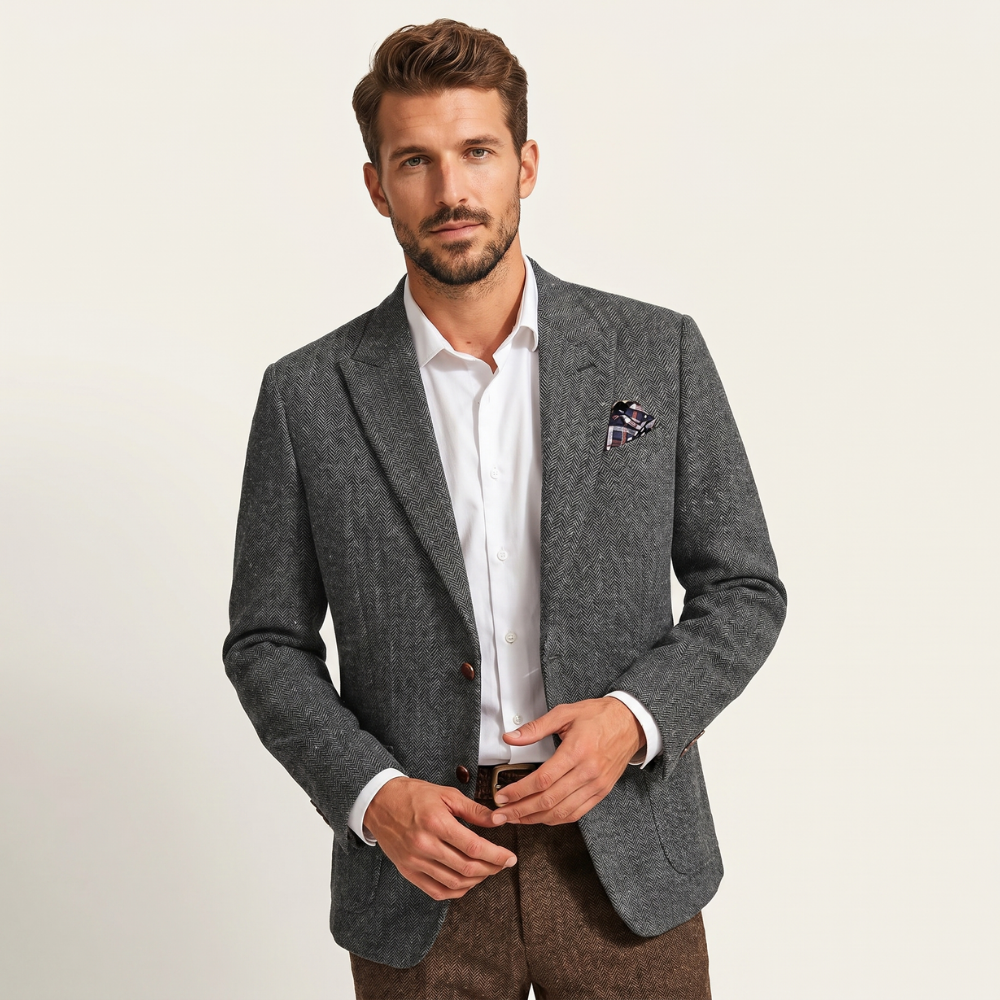 Bram | Men's Herringbone Wool Blazer Tweed Single Breasted