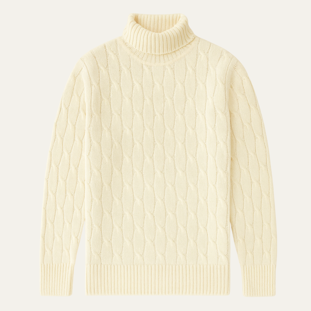 Bram | Men's Cable Knit Turtleneck Sweater Cream