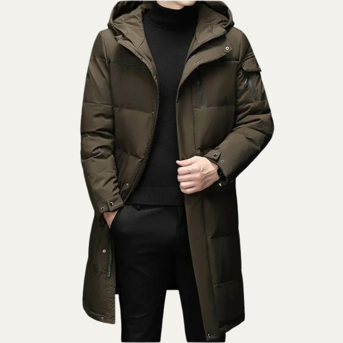Knox | Men's Longline Puffer Coat Black Hood