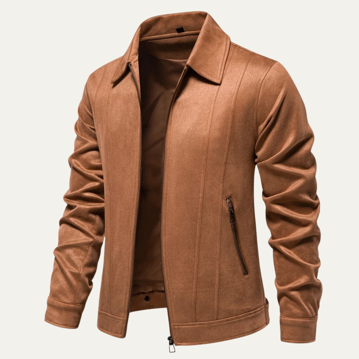 Brach | Men's Casual Suede Leather Jacket Camel Zip Up