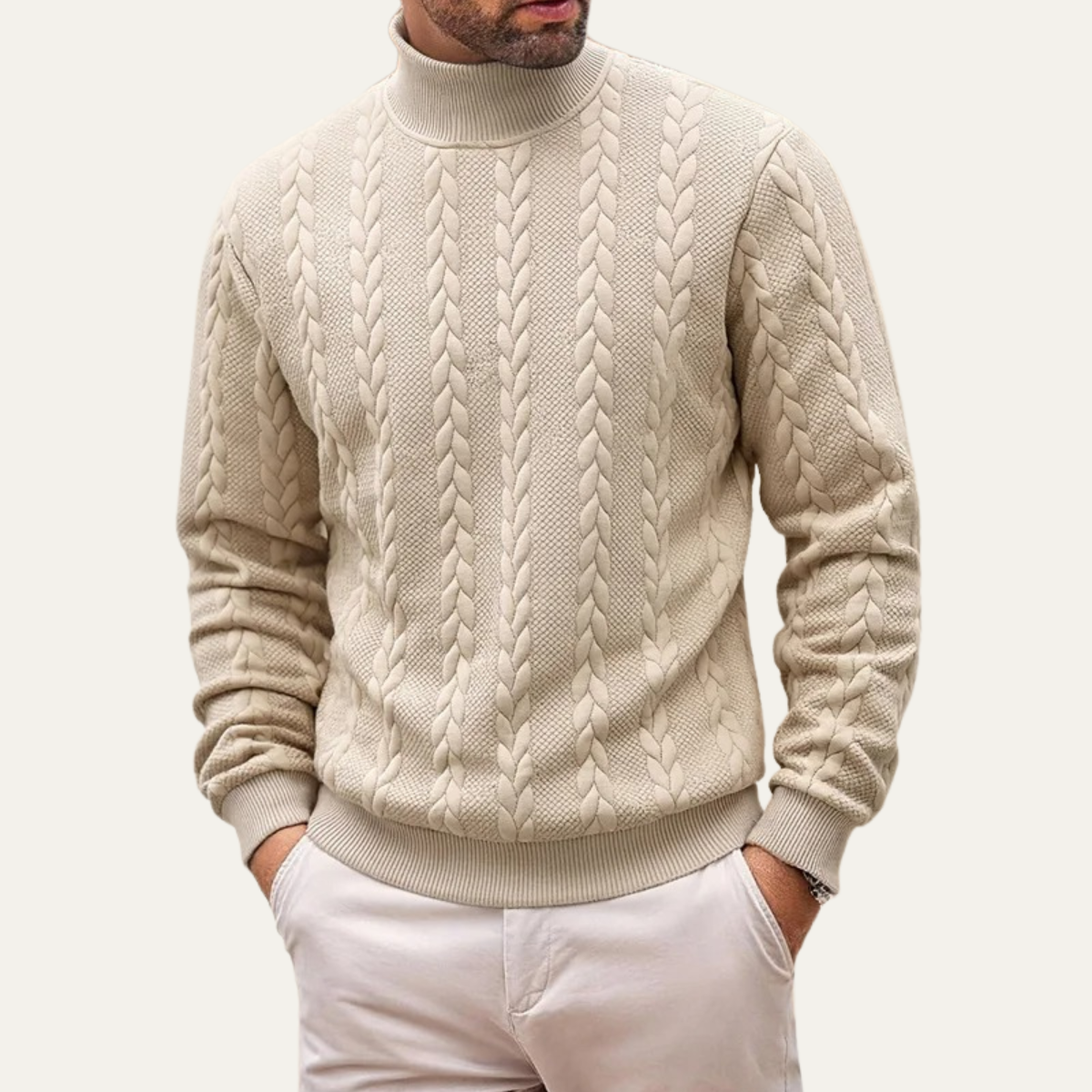 Bram | Men's Cable Knit Turtleneck Sweater Orange