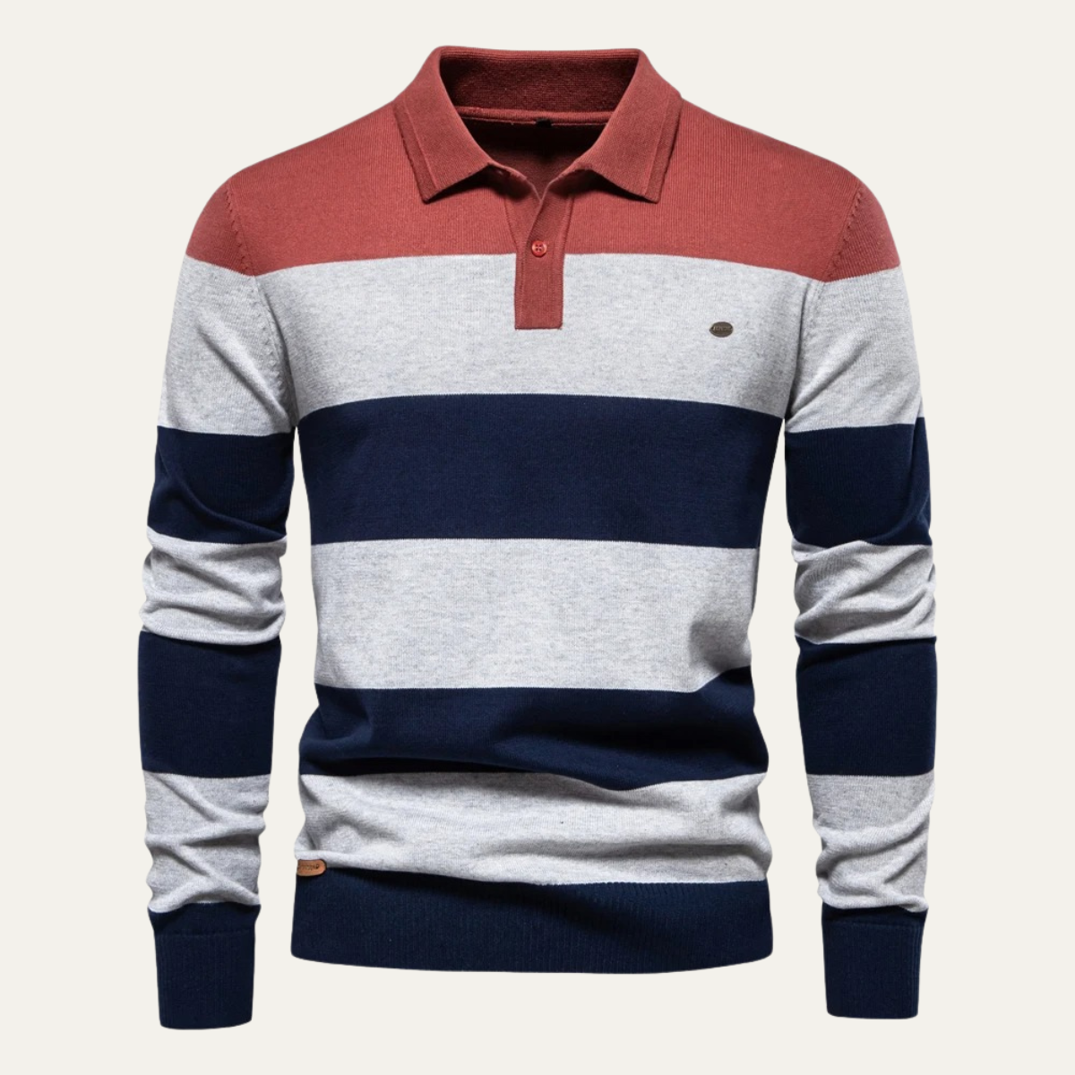 Beau | Men's Striped Polo Sweater Navy Gray Burgundy