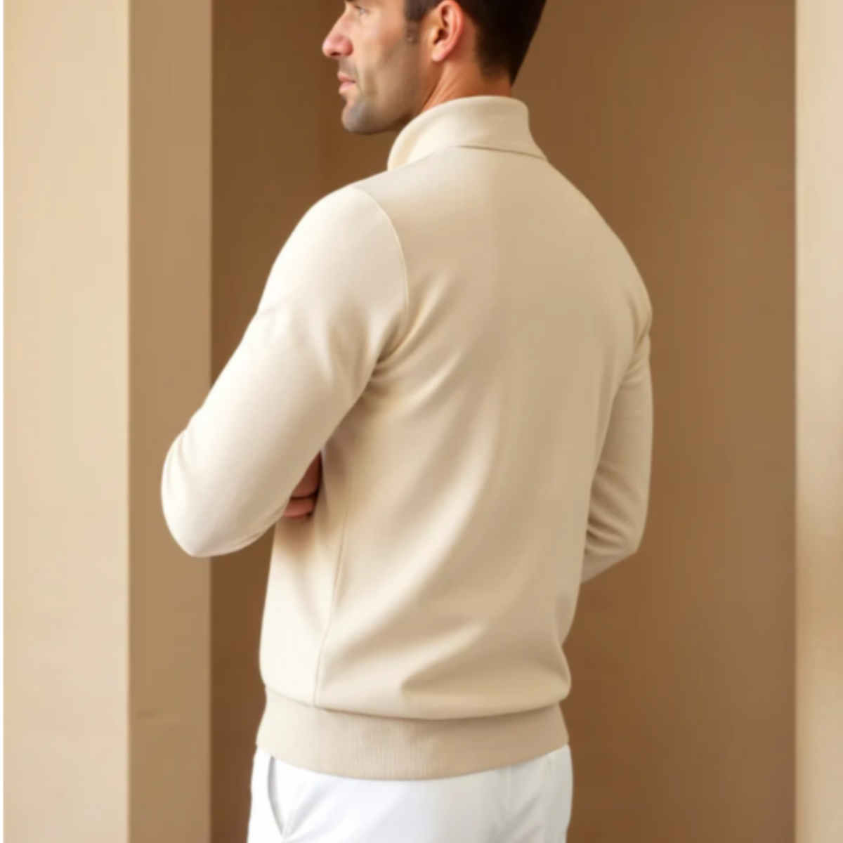 Rhys | Men's Quarter Zip Sweater Cream Polo Collar