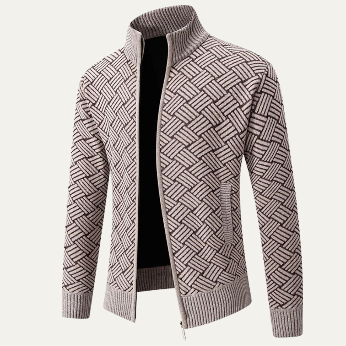 Sage | Men's Diamond Pattern Cardigan Black Zip Up