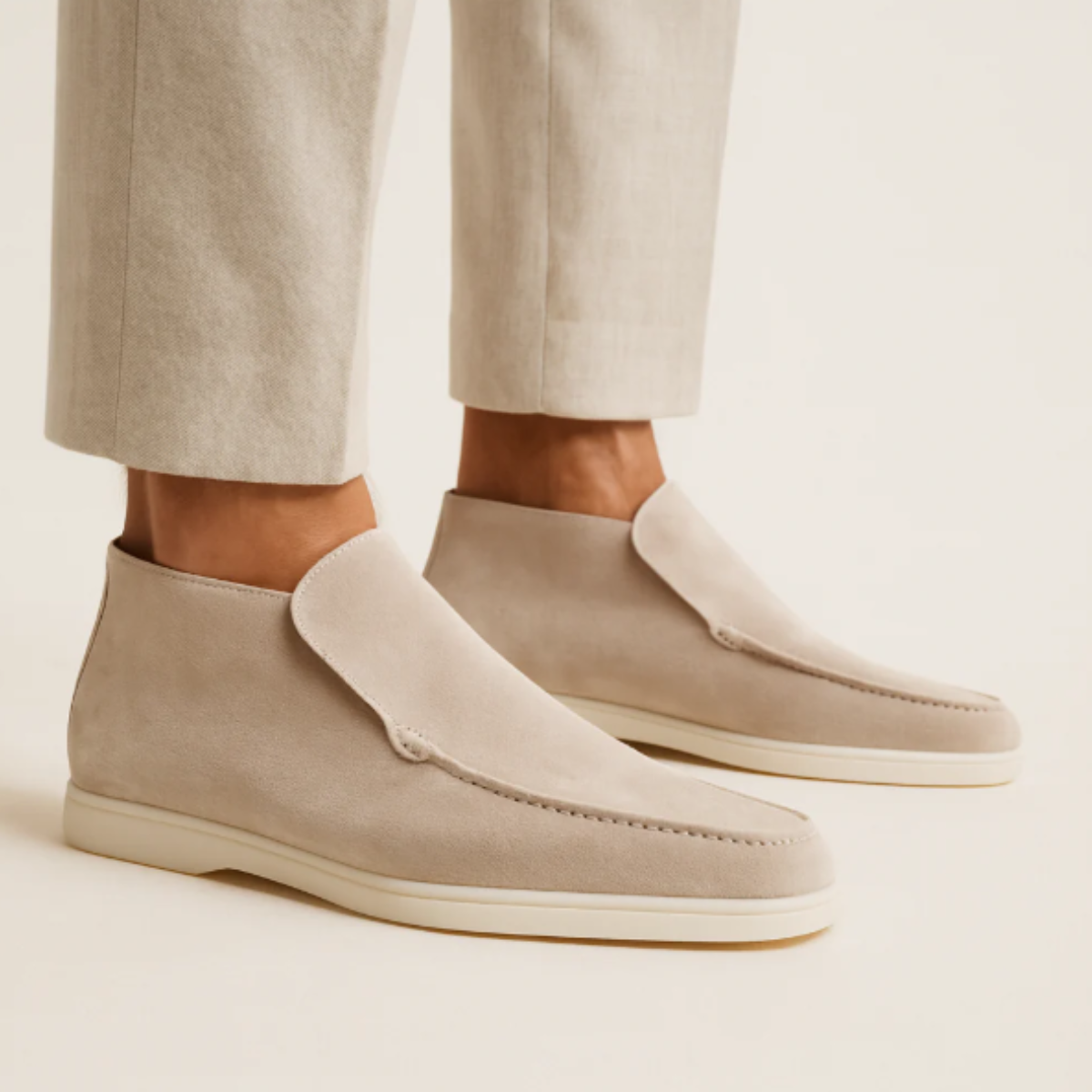 Silas | Men's Suede Loafer Slip On Brown White Sole