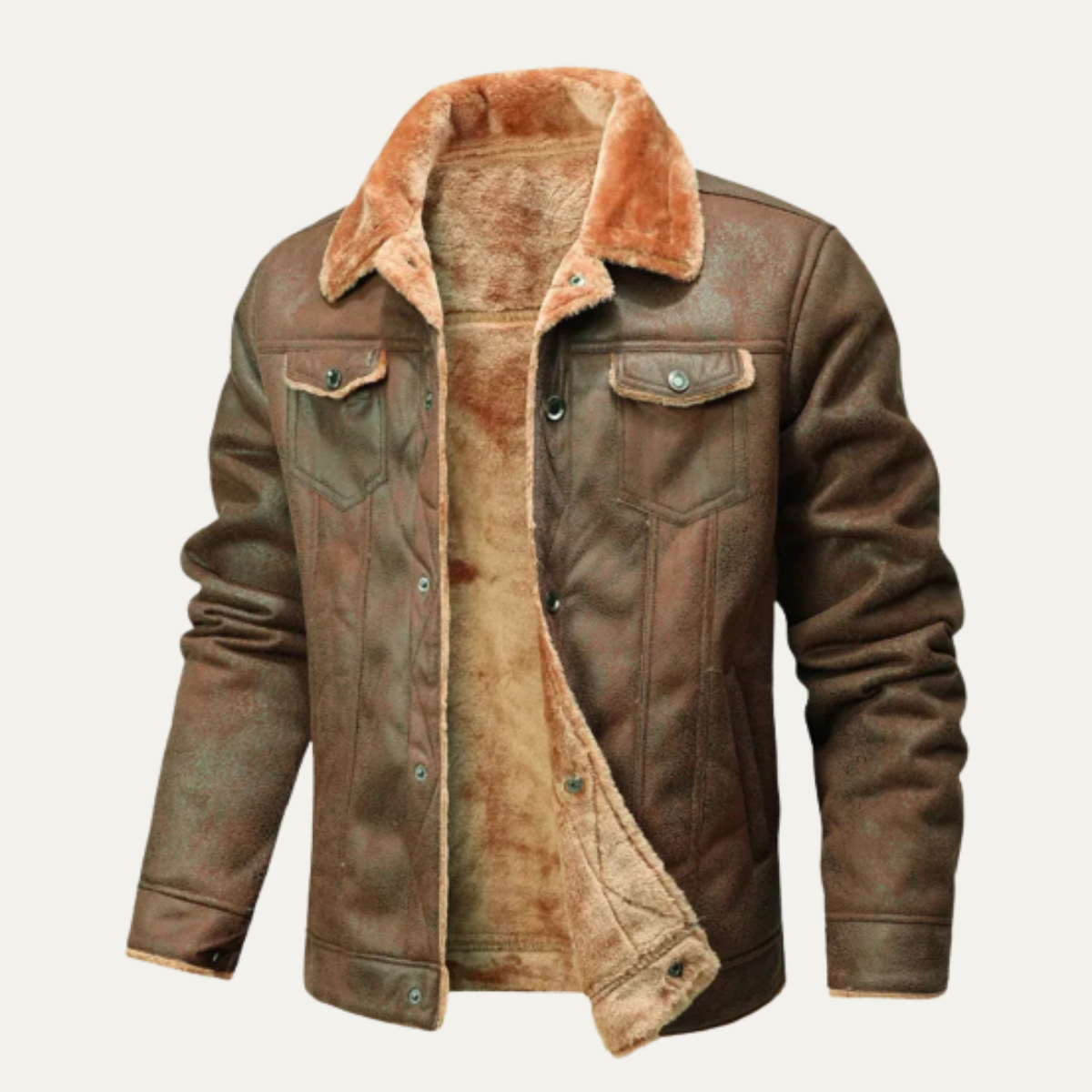 Ezra | Men's Sherpa Lined Denim Jacket Brown Warm