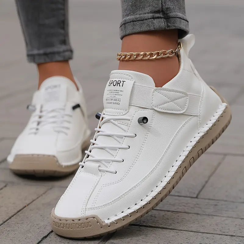 Faye | Women's Leather Walking Sneakers Black Lace Up