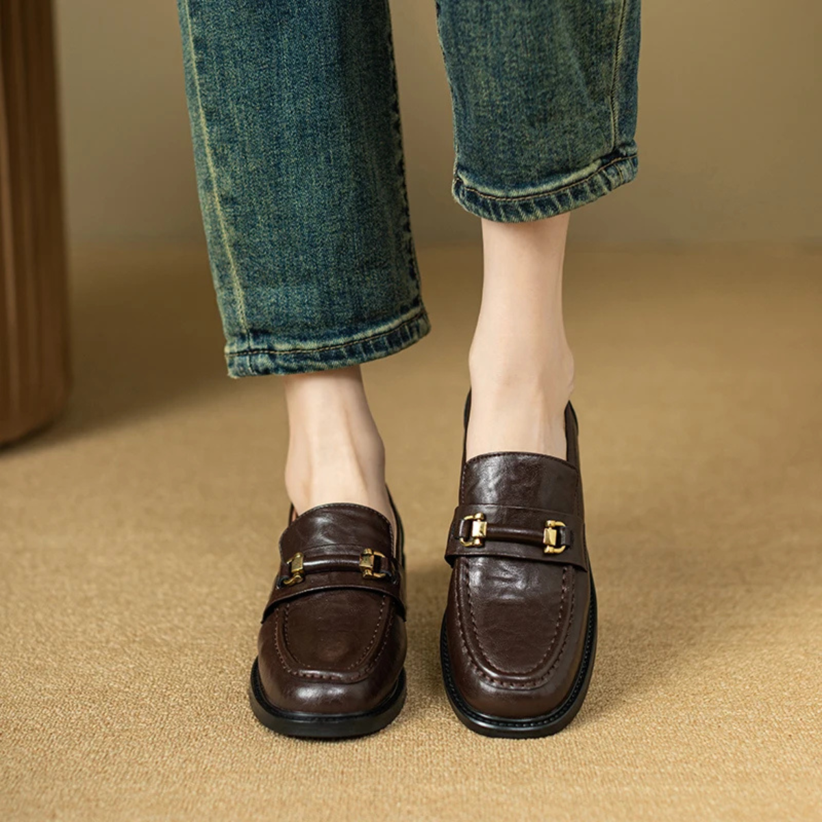 Axel | Men's Classic Slip On Leather Loafers Black Metal Buckle