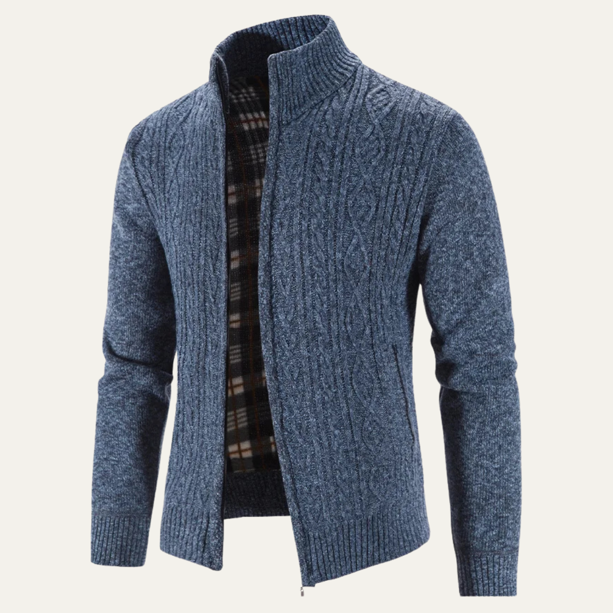 Bram | Men's Cable Knit Cardigan Gray Zip Up