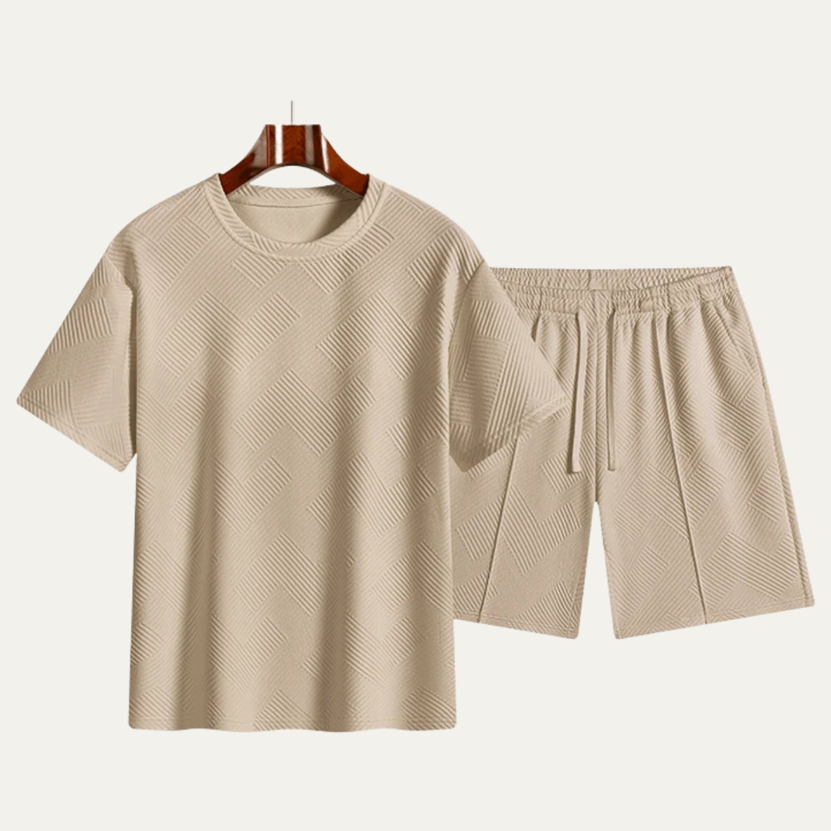 Leon | Men's Sweatsuit White Textured Short Sleeve