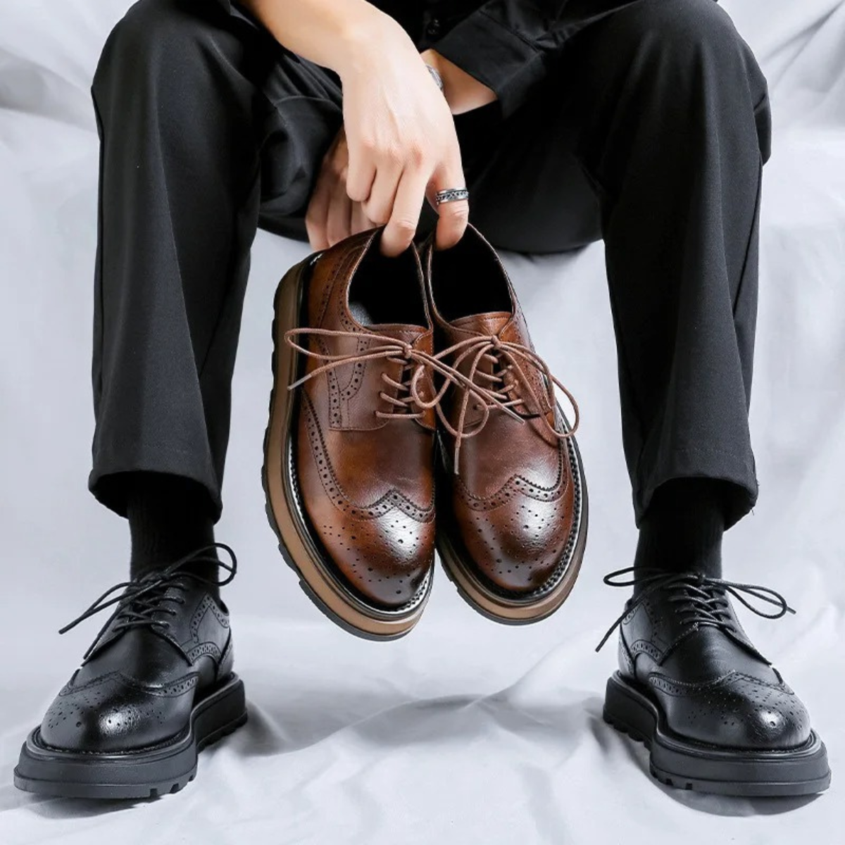 Oscar | Men's Wingtip Brogue Oxford Dress Shoe Black Leather