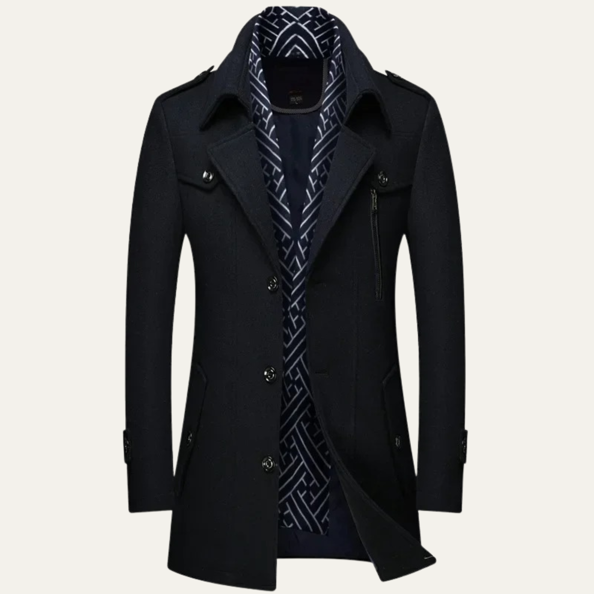 Axel | Men's Navy Wool Blend Trench Coat Lapel Collar