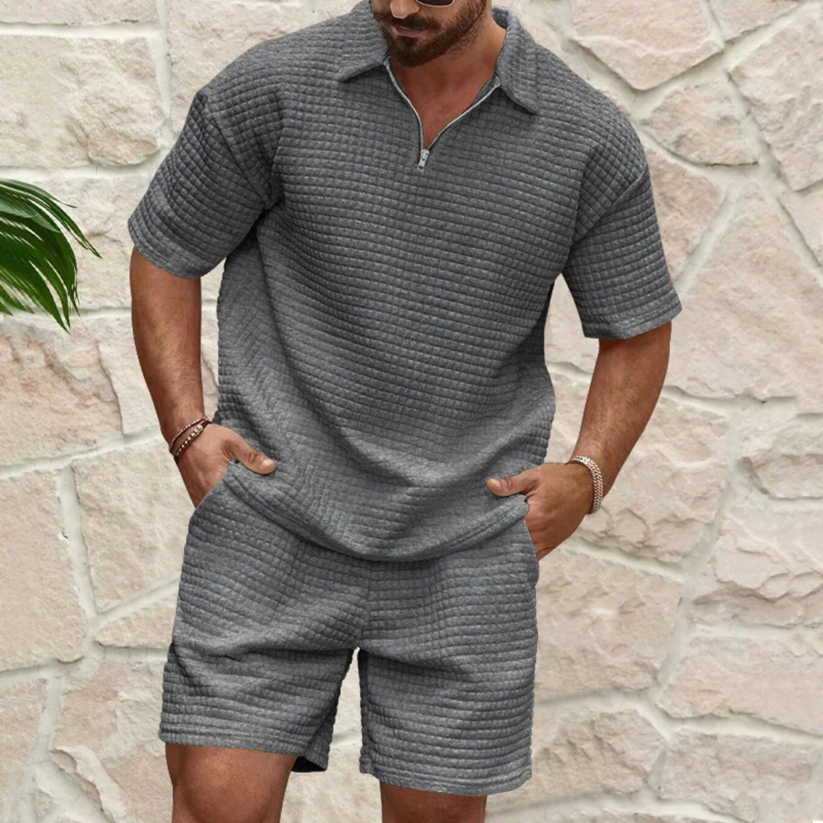 Sage | Men's Casual Waffle Knit Sweatsuit Gray