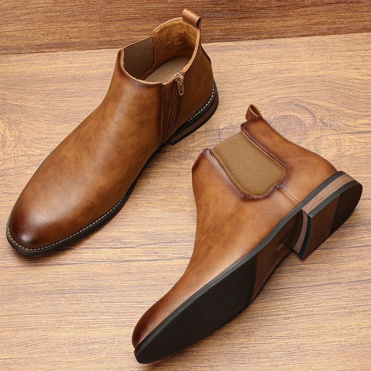 Axel | Men's Leather Chelsea Ankle Boots Brown Elastic Side Panels