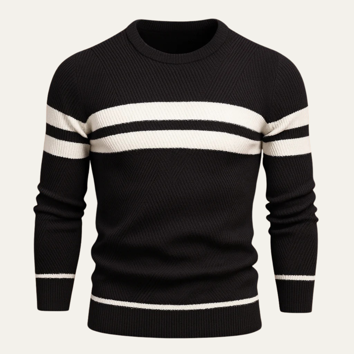 Wren | Men's Striped Crew Neck Sweater Brown Cream