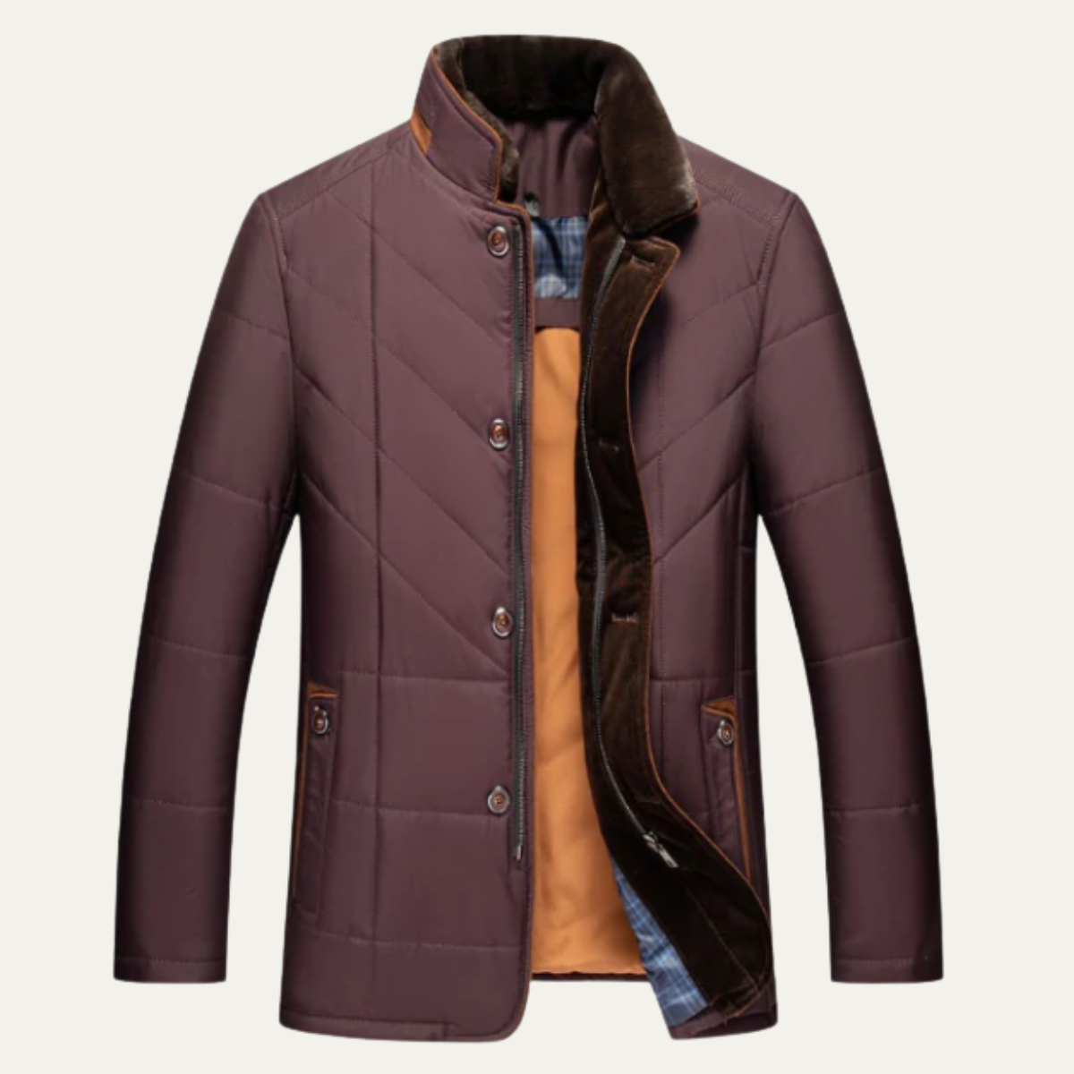 Bram | Men's Quilted Puffer Jacket Navy Velvet Collar