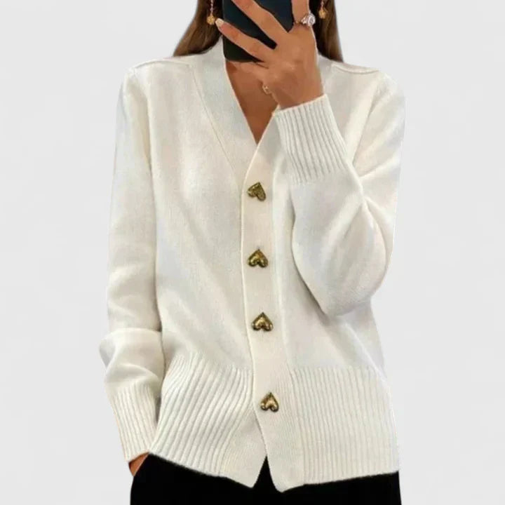 Nola | Women's Knit Cardigan Pink Heart Button Front