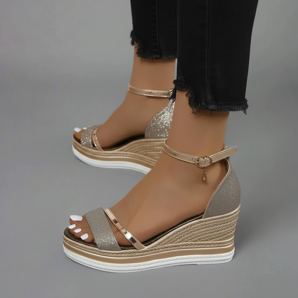 Vera | Women's Platform Wedge Sandals Ankle Strap Cream