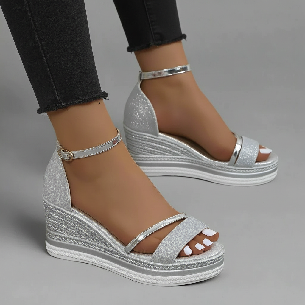 Vera | Women's Platform Wedge Sandals Ankle Strap Cream