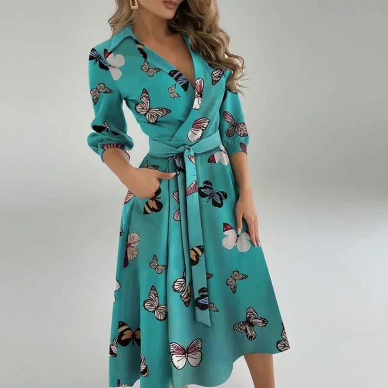 Wren | Women's Wrap Midi Dress Red Long Sleeve Belted
