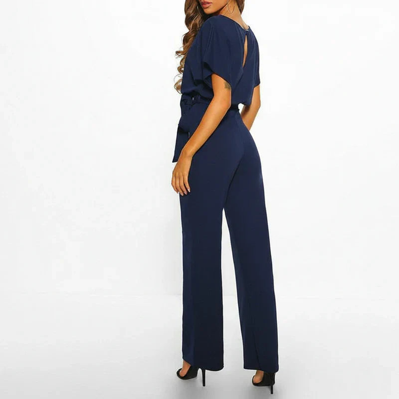 Isla | Women's Wide Leg Jumpsuit Cream Belted