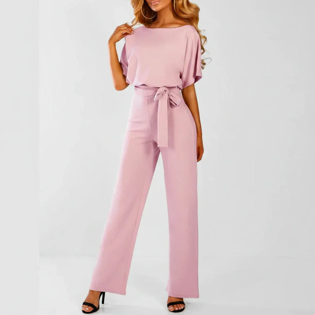 Isla | Women's Wide Leg Jumpsuit Cream Belted