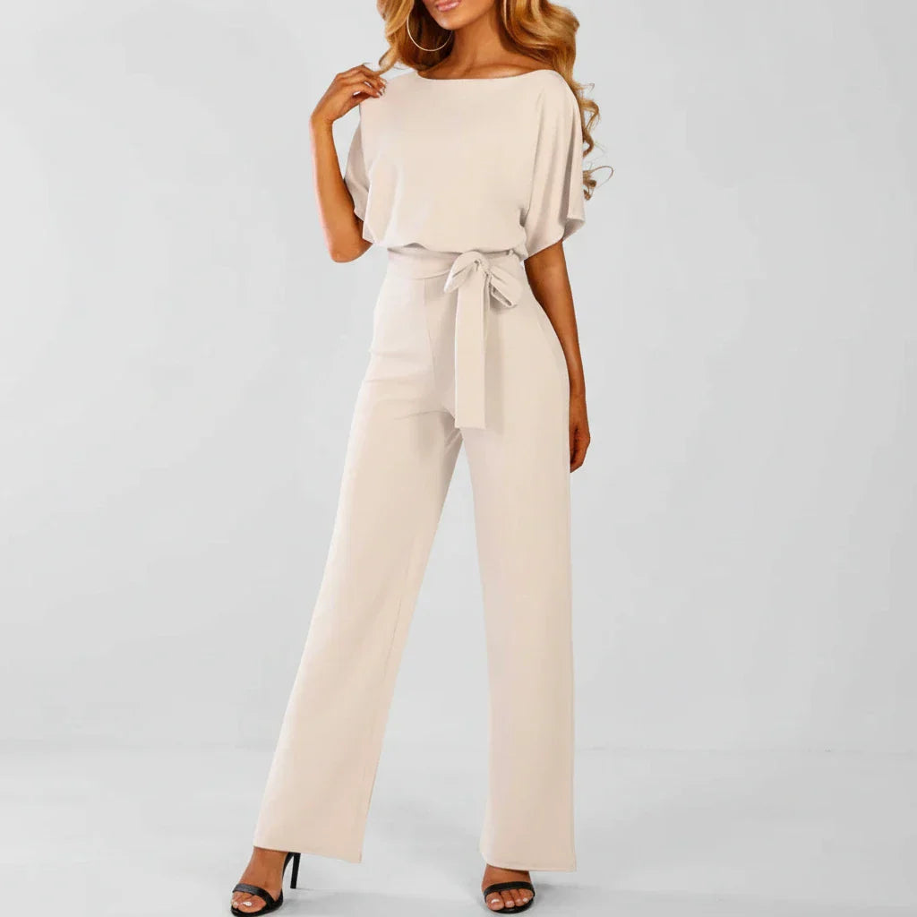 Isla | Women's Wide Leg Jumpsuit Cream Belted