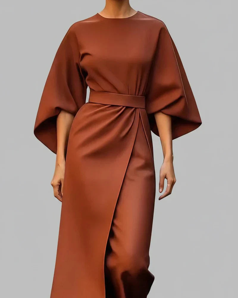 Mia | Women's Wrap Midi Dress Black Half Sleeve Belted