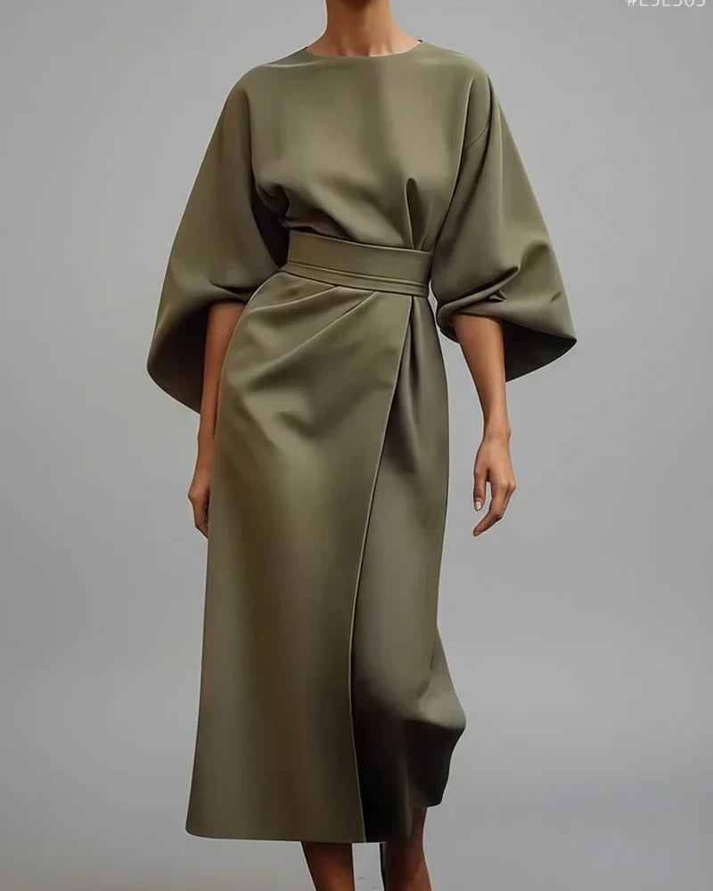 Mia | Women's Wrap Midi Dress Black Half Sleeve Belted