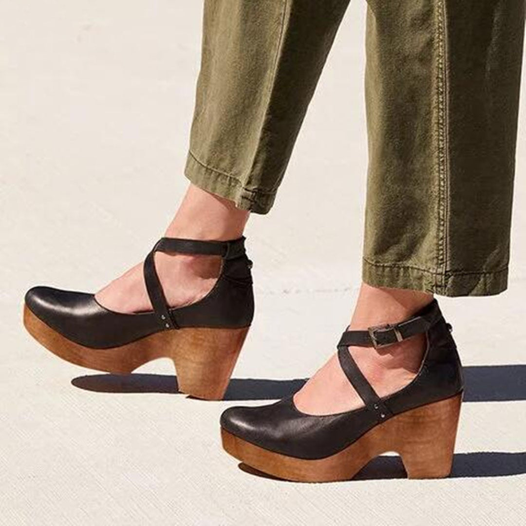 Luisa | Women's Platform Wedge Heels Black Closed Toe