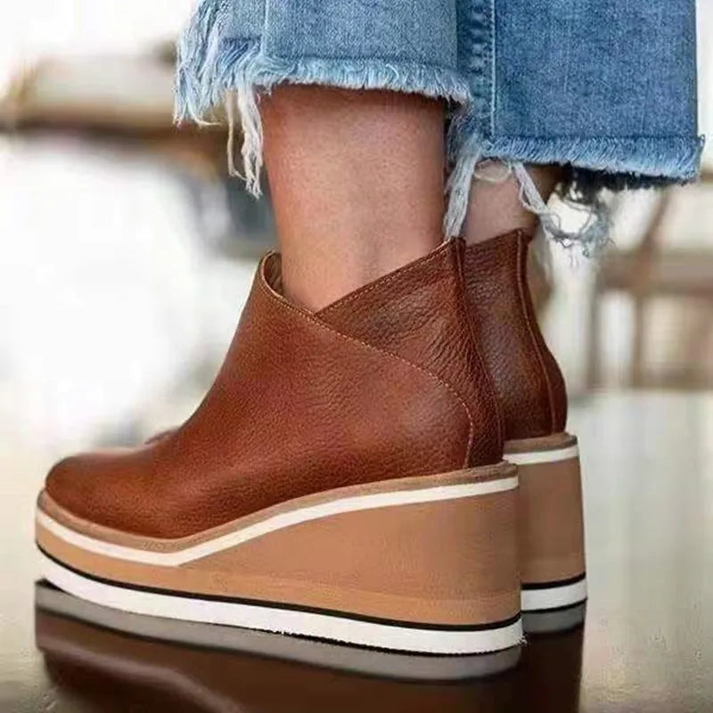 Cleo | Women's Platform Ankle Boots Tan Comfort Sole
