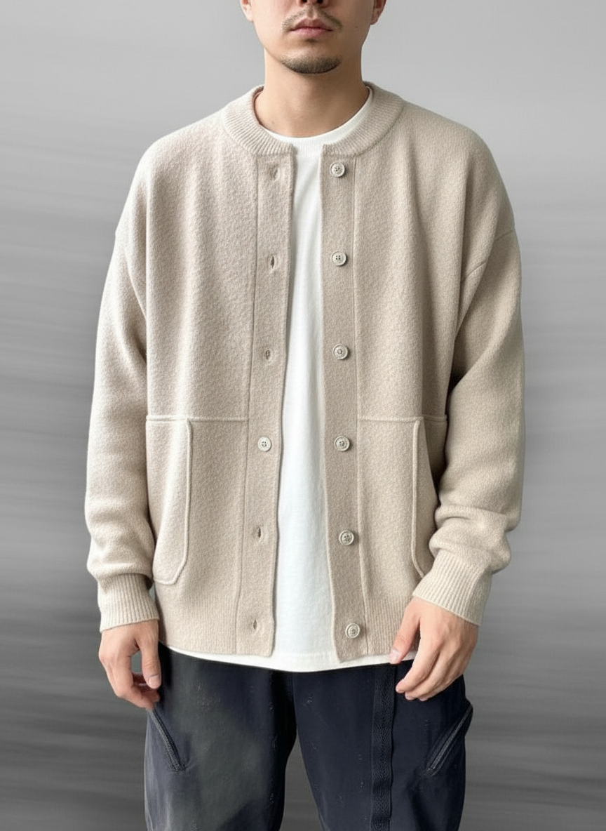 Axel | Men's Crew Neck Cardigan Black Button Up