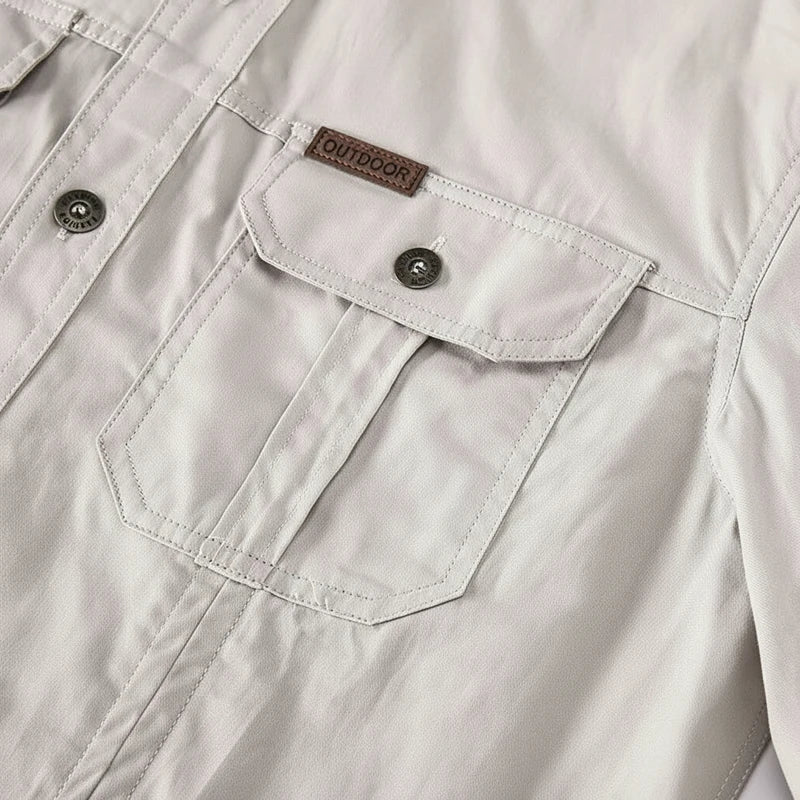 Axel | Men's Utility Cotton Button Up Shirt Cream Long Sleeve