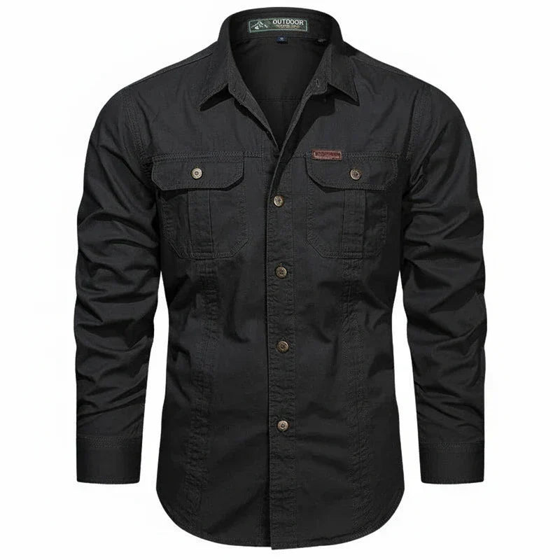 Axel | Men's Utility Cotton Button Up Shirt Cream Long Sleeve