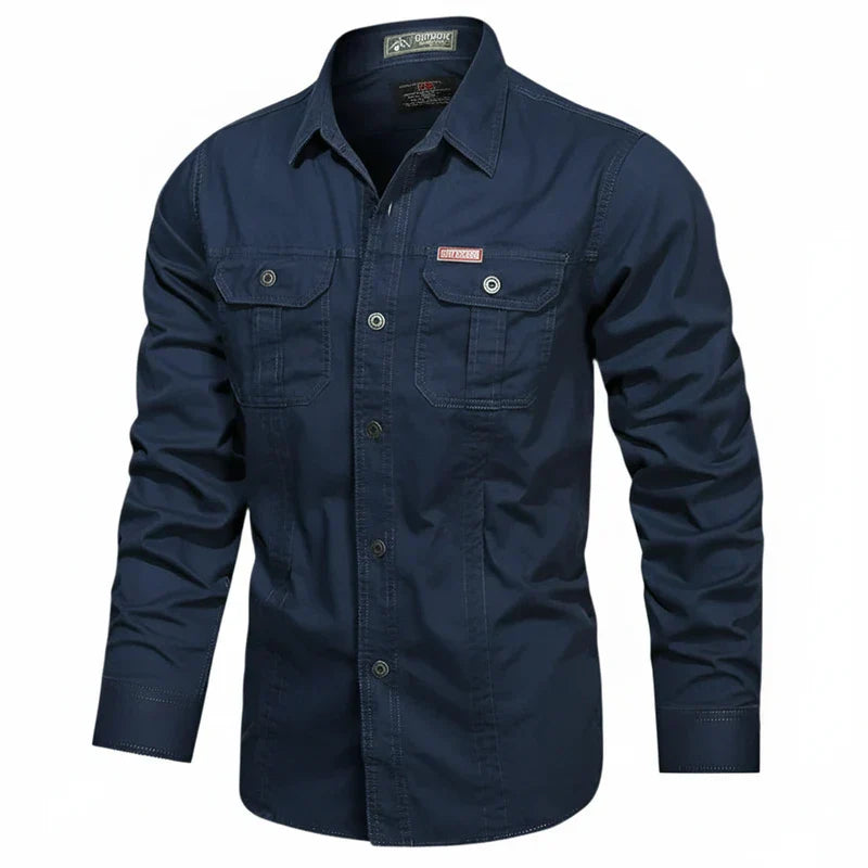Axel | Men's Utility Cotton Button Up Shirt Cream Long Sleeve