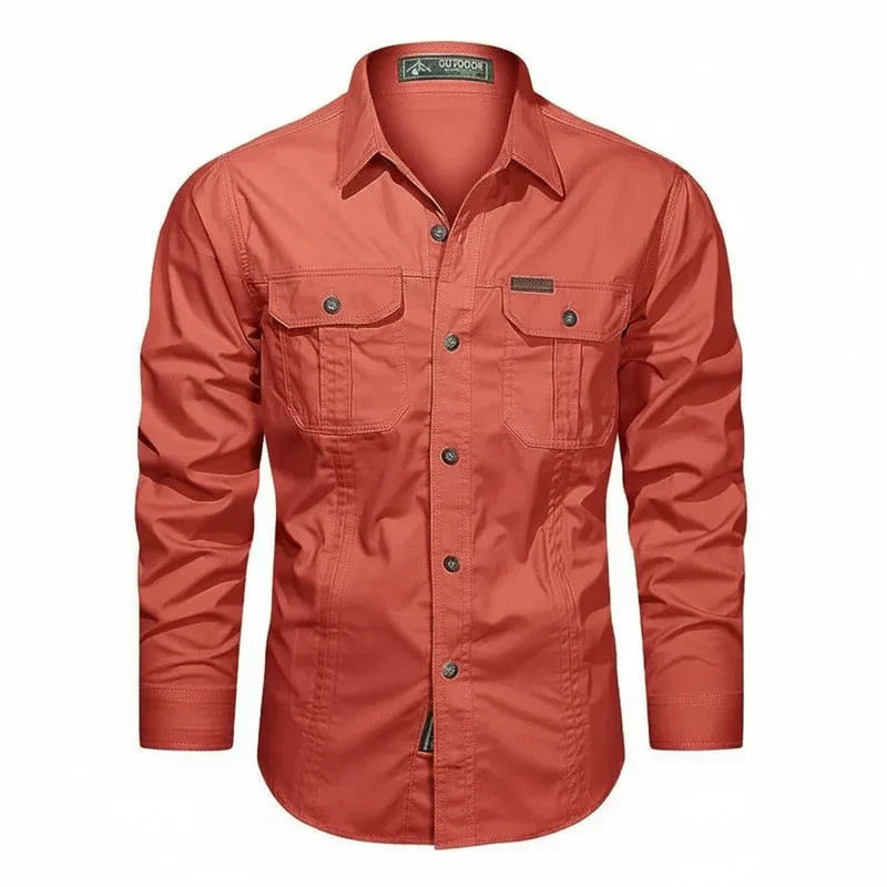 Axel | Men's Utility Cotton Button Up Shirt Cream Long Sleeve