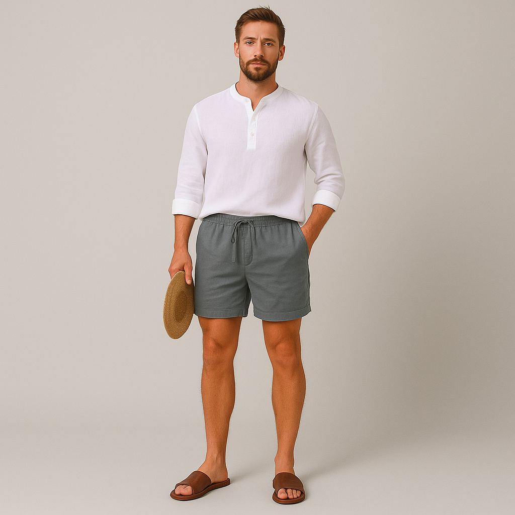 Dash | Men's Linen Shorts Gray Relaxed Fit Drawstring
