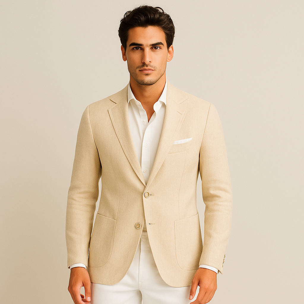 Axel | Men's Linen Blazer Cream Smart Casual Single Breasted