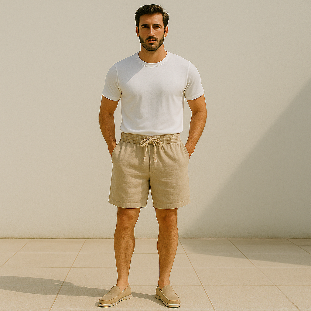 Bram | Men's Linen Shorts Cream Relaxed Fit Drawstring