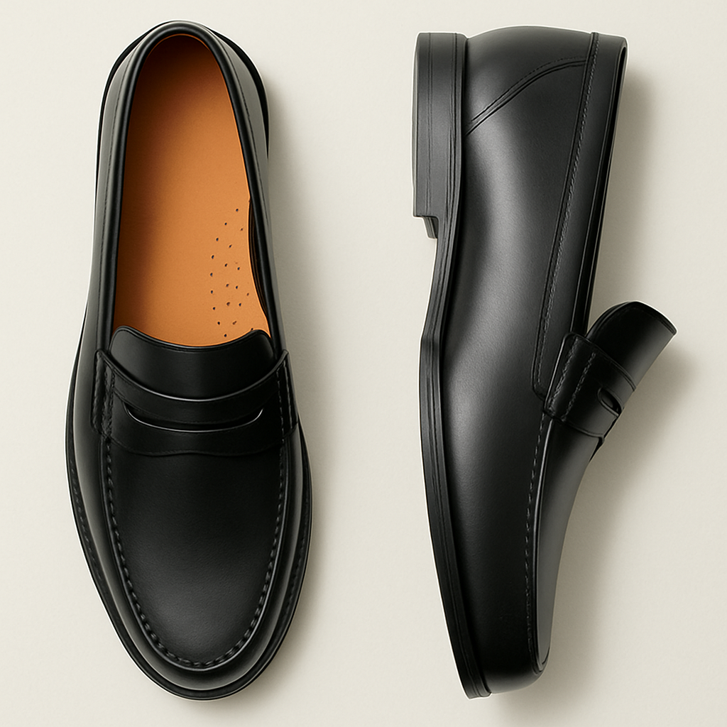 Axel | Men's Black Leather Penny Loafers Slip On