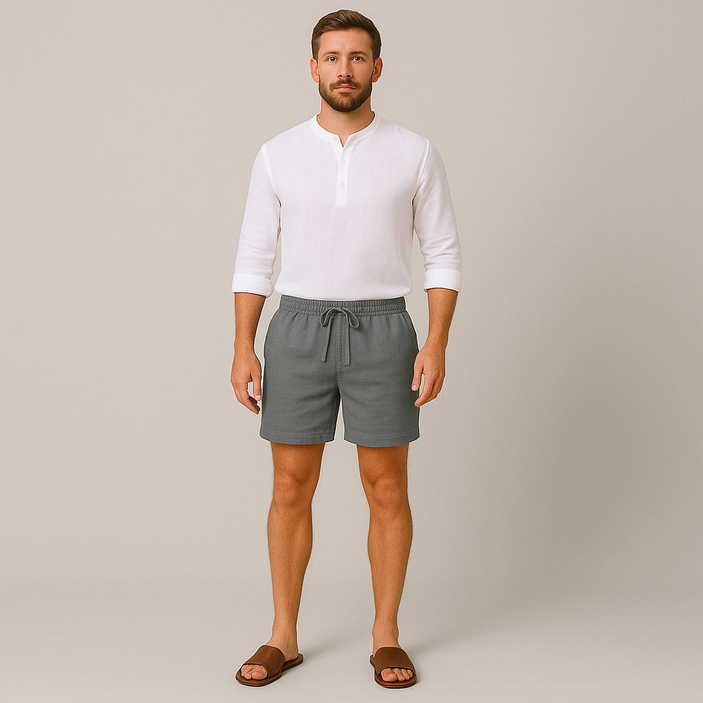 Axel | Men's Linen Shorts Gray Relaxed Fit Drawstring