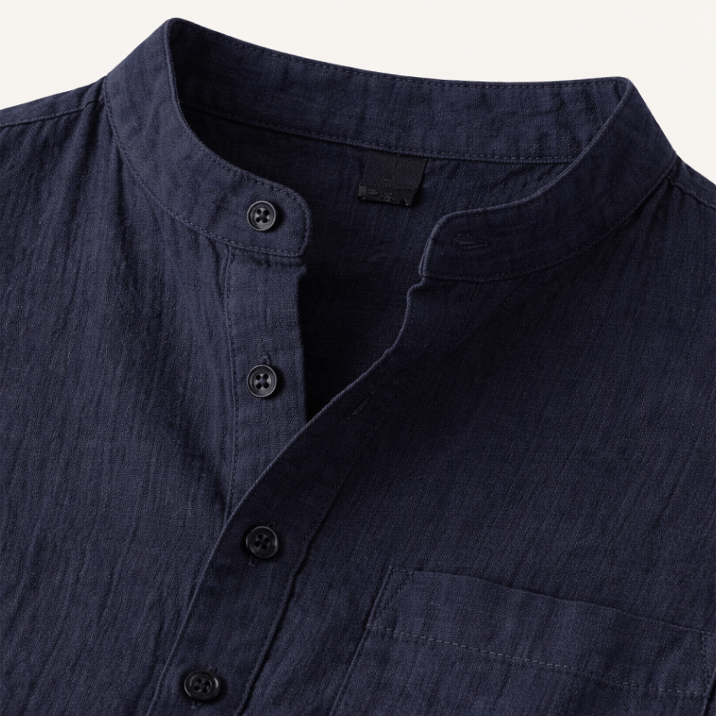 Luca | Men's Henley Shirt Navy Short Sleeve Casual Cotton Linen